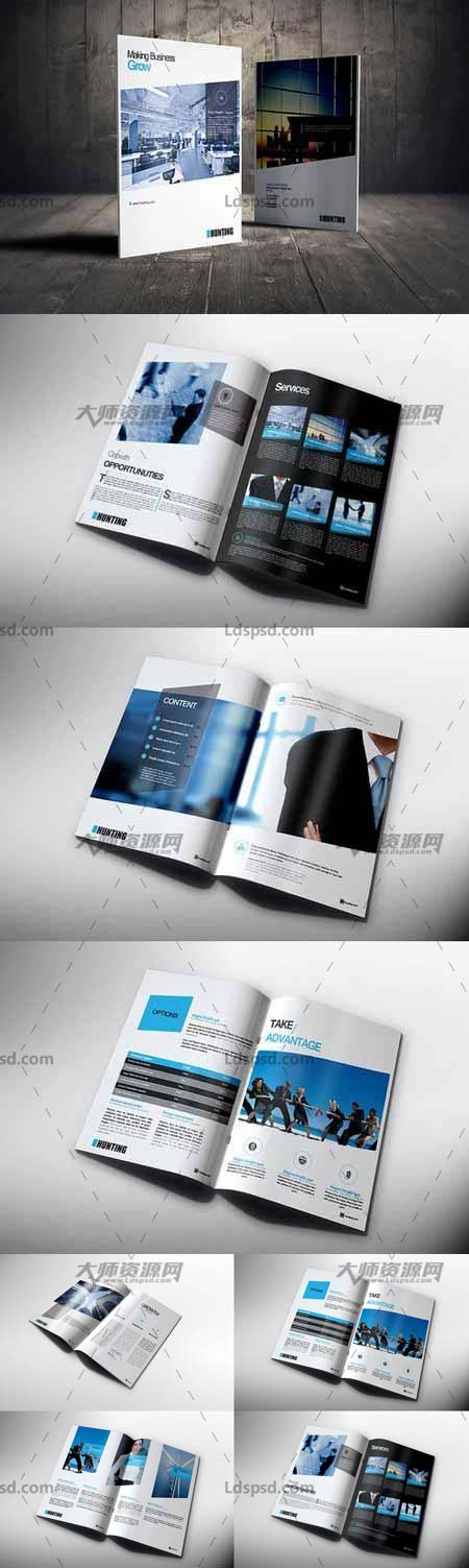 Blue Business Brochure,蓝黑风格的商业手册模板(通用型/PSD格式)